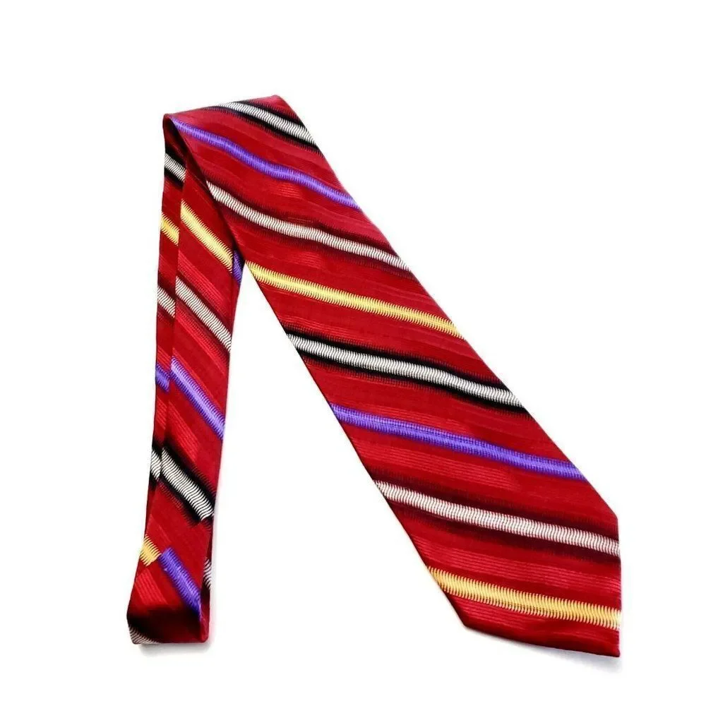 Zanzara Red Multi-Colored Striped Woven‎ Silk Tie